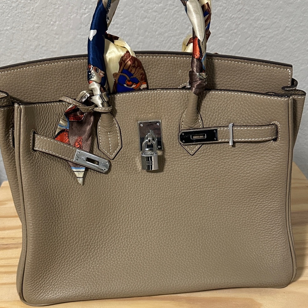 Birkin Hermes Style Bag - Elegant Taupe Gennuine Leather Handbag 35cm - Picture 5 of 15